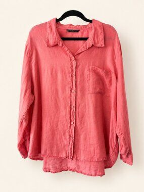 Dunnes Coral Pink 100% Linen Button Down XXL